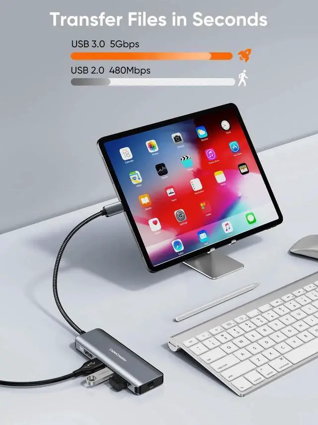 Alt view image 7 of 7 - JAENFONG  USB-C Hub 4K 60Hz, 5-in-1 USB C Multiport Adapter with HDMI and 3 USB 3.0 Ports, 100W Power Delivery, Compatible with MacBook Pro, MacBook Air, Mac Mini, iPad Pro, Surface Pro, XPS