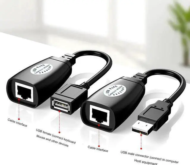 Alt view image 2 of 5 - JAENFONG USB 2.0 to RJ45 Adapter RJ45 LAN Cable Extension Cable USB Extender over Cat5 / Cat5e / Cat6 Cable