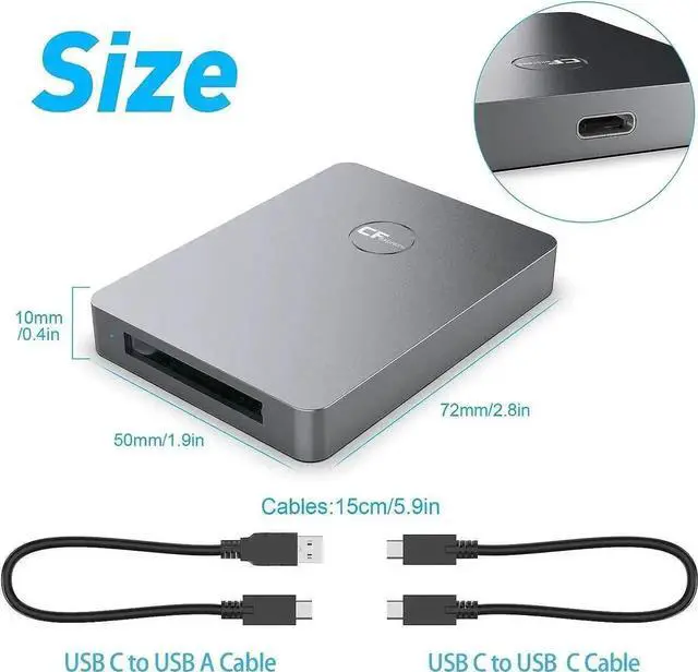 Alt view image 2 of 6 - CFexpress Type A Card Reader, 10Gbps Type A CFexpress Card Reader Adapter USB C to USB C/USB A Memory Card Reader with USB3.1 Gen2 Transfer Speed, Compatible with Windows/Mac/Linux/Android