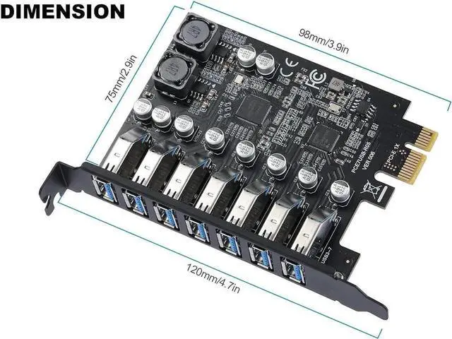 Alt view image 2 of 6 - PCIe to 7 Ports USB 3.0USB Expansion Card, PCI-e x1 to 5Gbps USB Hub Controller Adapter for Windows 11/10/8/7/XP/Vista,with Full-Profile PCI Slot Cover
