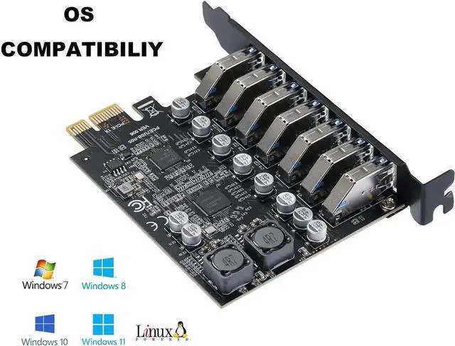 Alt view image 5 of 6 - PCIe to 7 Ports USB 3.0USB Expansion Card, PCI-e x1 to 5Gbps USB Hub Controller Adapter for Windows 11/10/8/7/XP/Vista,with Full-Profile PCI Slot Cover