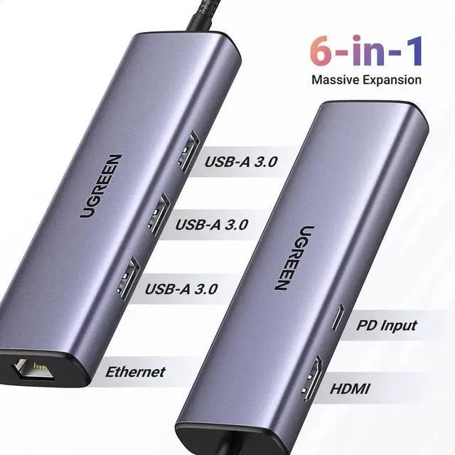 Alt view image 3 of 7 - JAENFONG Revodok 6 in 1 USB C Hub Gigabit Ethernet Adapter with 4K HDMI, 100W PD Charging, USB A Data Ports Compatible with Mac M1, M2, M3, iPad, iPhone 16 Pro/Pro Max, Steam Deck