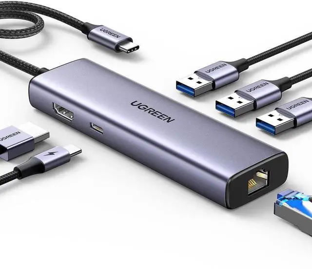 Main image of JAENFONG Revodok 6 in 1 USB C Hub Gigabit Ethernet Adapter with 4K HDMI, 100W PD Charging, USB A Data Ports Compatible with Mac M1, M2, M3, iPad, iPhone 16 Pro/Pro Max, Steam Deck