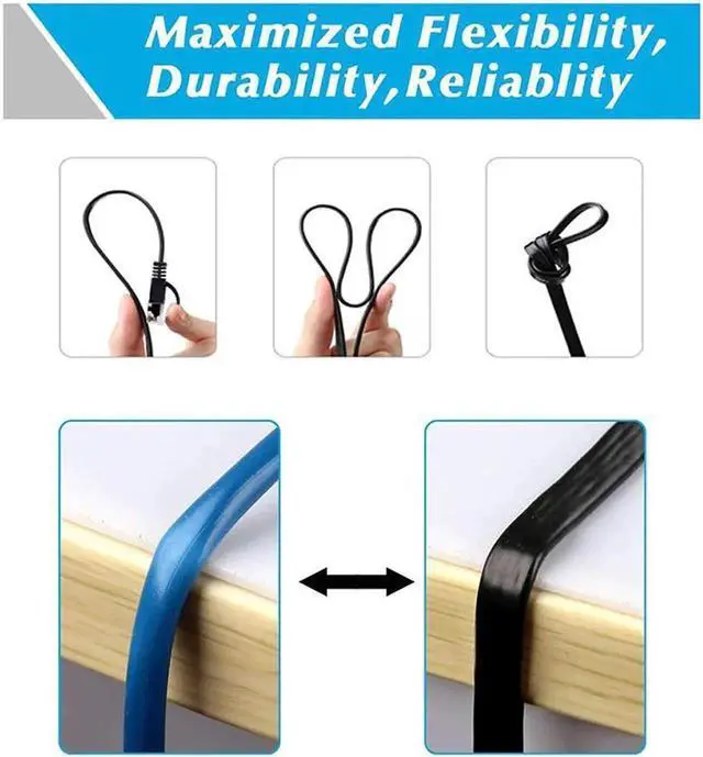 Alt view image 2 of 7 - JAENFONG Cat 7 Flat Ethernet Cable 10 Gigabit Computer Network Cord for Xbox PS4 Modem Router Networking Switch (Black, 15M/50ft.)