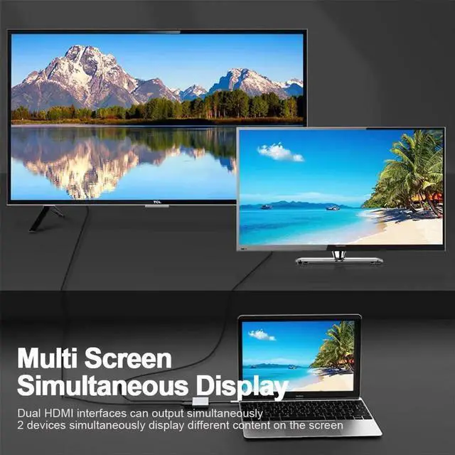 Alt view image 6 of 7 - USB C to Dual HDMI Adapter (4K@60Hz) for MacBook Pro/Air, Type C (Source) to HDMI(Display) Splitter Supports Extended Display 2 Monitors, for MacBook Air/Pro, Dell XPS, HP, Surface, Chromebook