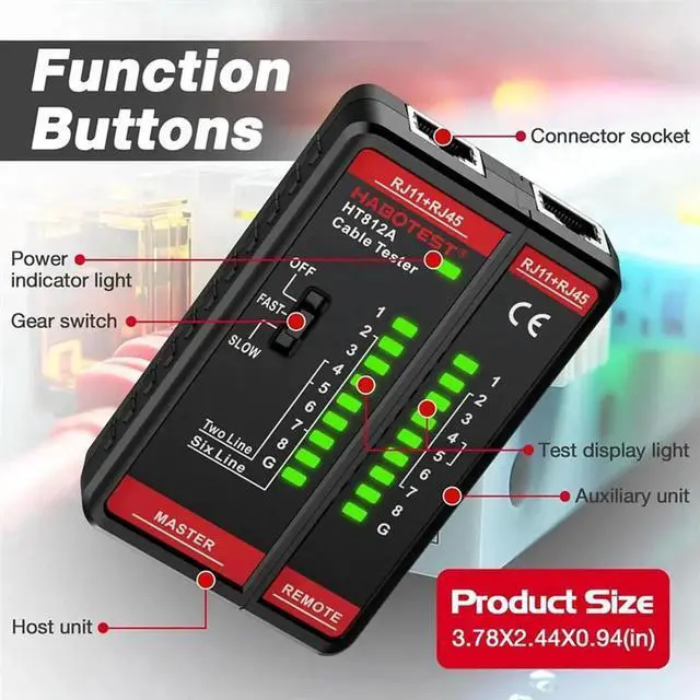 Alt view image 4 of 4 - JAENFONG HABOTEST HT812A Network Cable Tester ,Cable Telephone Line Continuity Test For CAT5/CAT5E/CAT6/CAT6A, UTP/STP Network Test T