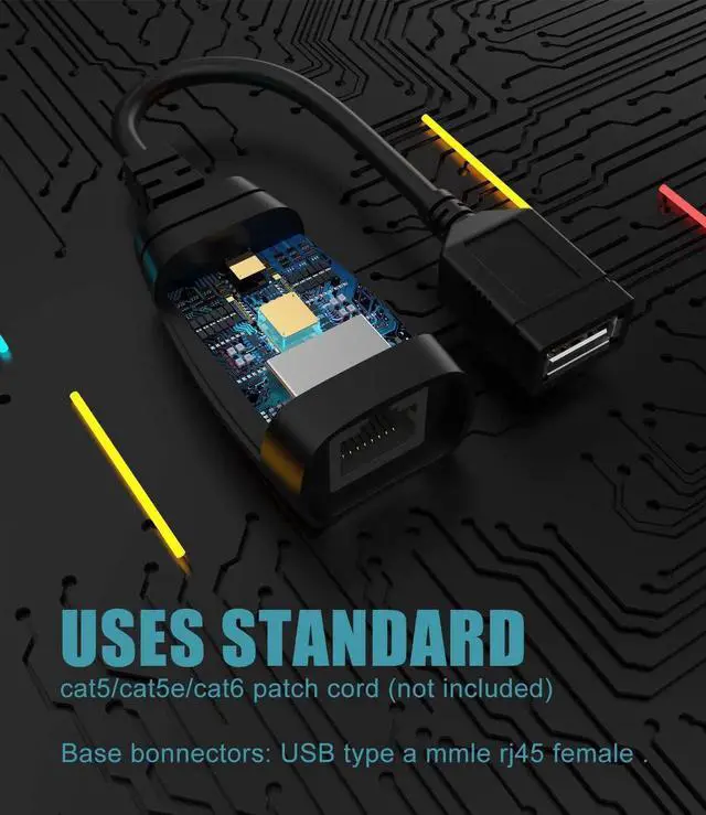 Alt view image 7 of 7 - JAENFONG USB to cat5 Adapter USB RJ45 Ethernet for Cat6/5/5e Extension Cable Adapter USB 2.0 Extender Cat5 Extender Cable Adapter