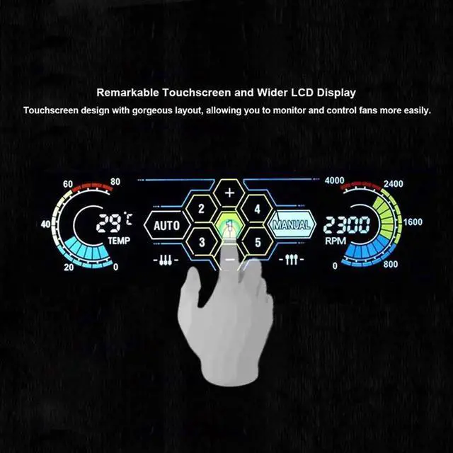 Alt view image 3 of 5 - JAENFONG  5.25 Touchscreen LCD 5 Way Fan Speed Controller-PC Computer Cooling Temperature Controller Front Pane w/ Temperature Monitor, RPM Display,Speed Control and Fan Fail Alarm Feature