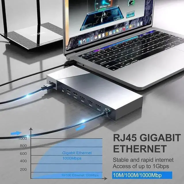 Alt view image 3 of 7 - MacBook Docking Station Triple Monitors,Display Link 15-in-1 USB C Dock with Triple HDMI for M1/M2 MacBook, RJ45 LAN,2 USB A, 2 Type C, 100W USB C Charging, SD/TF, Audio/Mic, for M1 M2 Mac OS Laptops