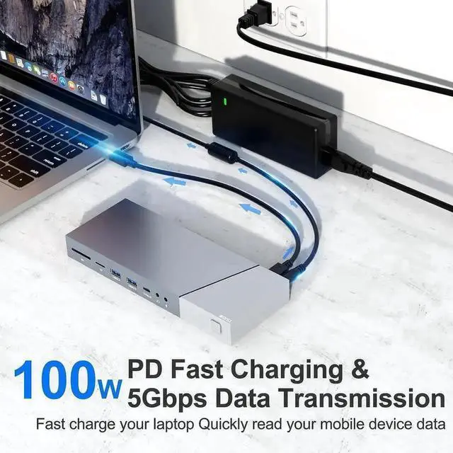 Alt view image 6 of 7 - MacBook Docking Station Triple Monitors,Display Link 15-in-1 USB C Dock with Triple HDMI for M1/M2 MacBook, RJ45 LAN,2 USB A, 2 Type C, 100W USB C Charging, SD/TF, Audio/Mic, for M1 M2 Mac OS Laptops