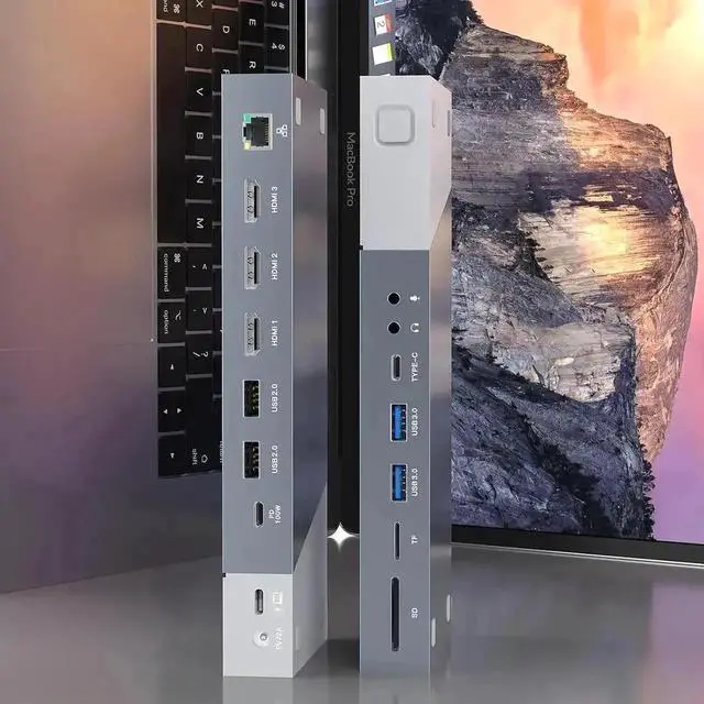 Main image of MacBook Docking Station Triple Monitors,Display Link 15-in-1 USB C Dock with Triple HDMI for M1/M2 MacBook, RJ45 LAN,2 USB A, 2 Type C, 100W USB C Charging, SD/TF, Audio/Mic, for M1 M2 Mac OS Laptops