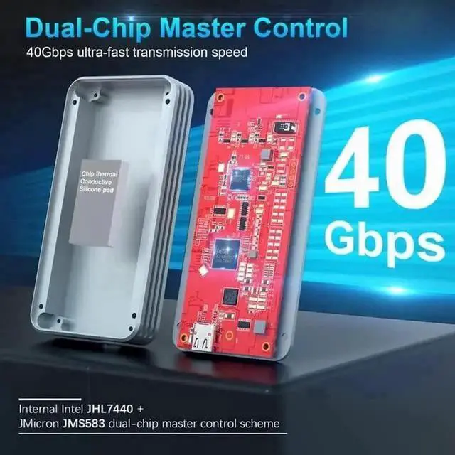Alt view image 3 of 7 - 40Gbps M.2 NVMe SSD Enclosure, Aluminum USB4 External Hard Drive Enclosure for Thunderbolt 3/4 USB4.0/3.2/3.1/3.0, Thunderbolt 4 M.2 SSD External Enclosure Support 2280B+M M-Key PCIe with USB C Cable