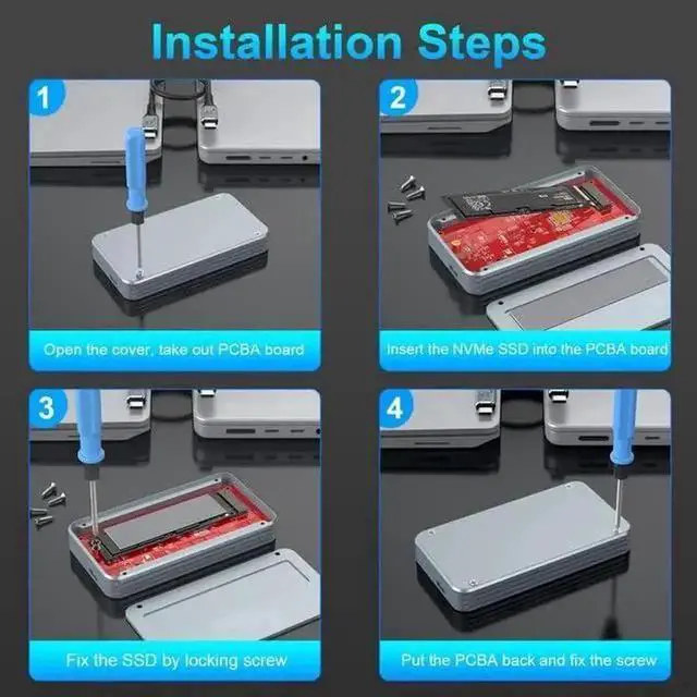 Alt view image 6 of 7 - 40Gbps M.2 NVMe SSD Enclosure, Aluminum USB4 External Hard Drive Enclosure for Thunderbolt 3/4 USB4.0/3.2/3.1/3.0, Thunderbolt 4 M.2 SSD External Enclosure Support 2280B+M M-Key PCIe with USB C Cable