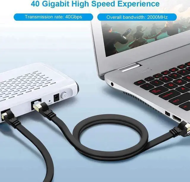 Alt view image 4 of 6 - JAENFONG Ethernet Cable CAT8 Shielded Cable 10ft Faster Than CAT7 CAT6 CAT5e High Speed 40Gbps 2000MHz SFTP Flat Internet Network LAN Cable for Gaming Router Modem PC Switches Hub Xbox (Black10ft)