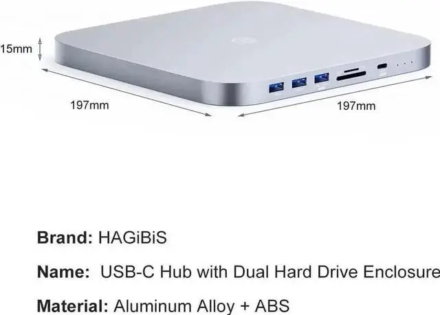 Alt view image 2 of 7 - Hagibis USB-C Hub with Dual Hard Drive Enclosure, Type-C Docking Station for Mac Mini M2, Mac Studio M1 Max Ultra with 2.5inch SATA, M.2 SSD, 4K@60Hz DP1.4 & HDMI, USB3.2 Gen2, SD/TF (MC25 Pro HD)