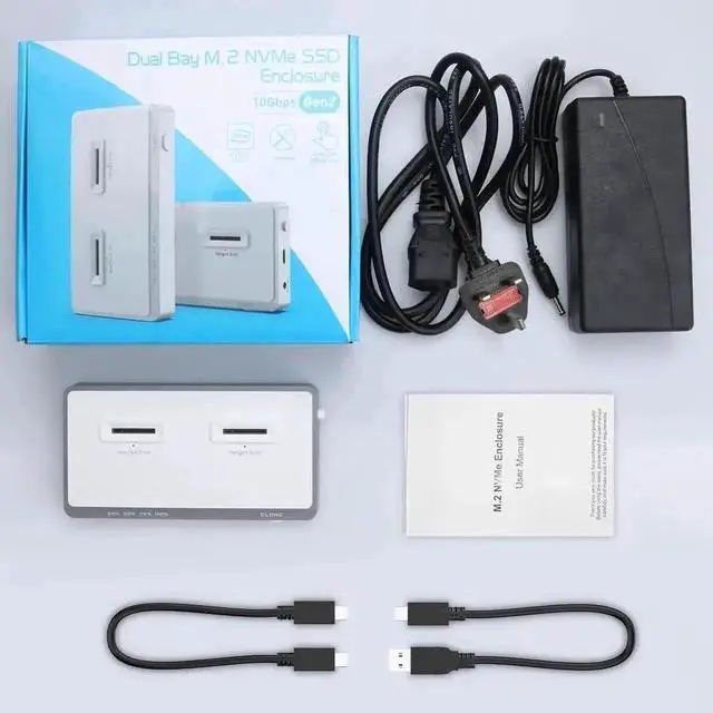 Alt view image 5 of 7 - JAENFONG  10Gbps Dual-Bay NVMe M.2 Duplicator Docking Station Offline Clone USB C to NVME SSD Enclosure for M Key NVMe PCIe 2242 2260 2280 22110 M.2 SSDs (NVMe Docking Station Tool-Free Dual-Bay)