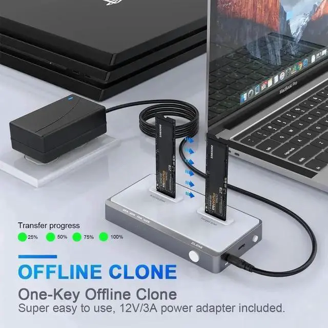 Alt view image 7 of 7 - JAENFONG  10Gbps Dual-Bay NVMe M.2 Duplicator Docking Station Offline Clone USB C to NVME SSD Enclosure for M Key NVMe PCIe 2242 2260 2280 22110 M.2 SSDs (NVMe Docking Station Tool-Free Dual-Bay)