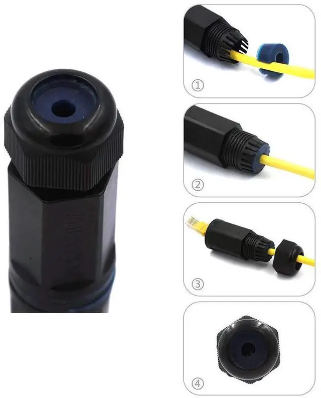 Alt view image 4 of 7 - JAENFONG Waterproof RJ45 Coupler IP68, CAT6/CAT5E/CAT5 Female to Female Coupler Connector Shielded 8Pin for Outdoor Ethernet LAN Cable 2-Pack, 5.3 in