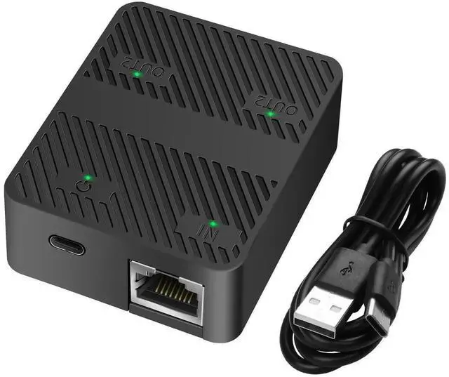 Main image of JAENFONG Ethernet Splitter 1 in 2 Out 100Mbps RJ45 Network Extender Adapter with USB C Power Cable, Network LAN Adapter for Cat5/5e/6/7/8 Cable (2 Devices Simultaneously Networking) (Black)