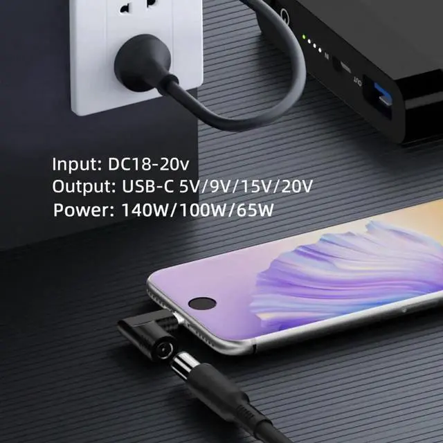 Alt view image 6 of 7 - Adapter 140W 100W DC Jack 7.4x5.0mm Input to USB-C Type-C Angled 90 Degree Power Plug Charge Adapter for Laptop Phone