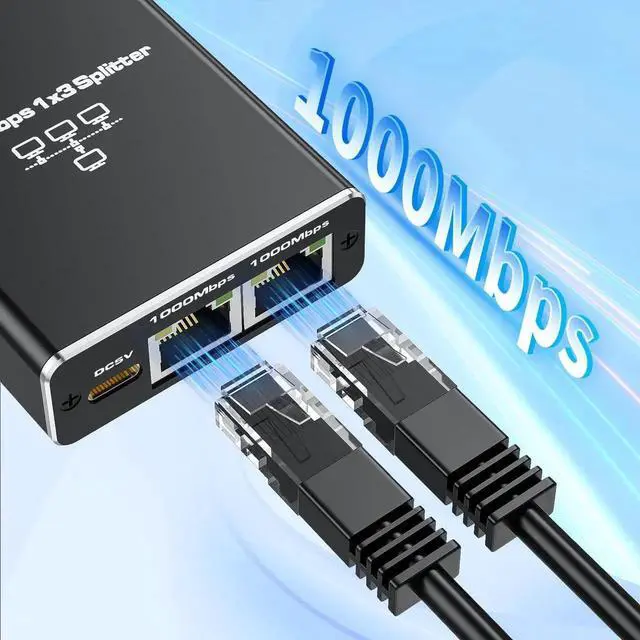 Alt view image 3 of 6 - JAENFONG Ethernet Splitter 1 to 3, Vszerda 1000Mbps RJ45 Internet Splitter with USB Power Cable, LAN Splitter Using Cat5/5e/6/7/8 Cable for PC, TV, PS5, Printer etc
