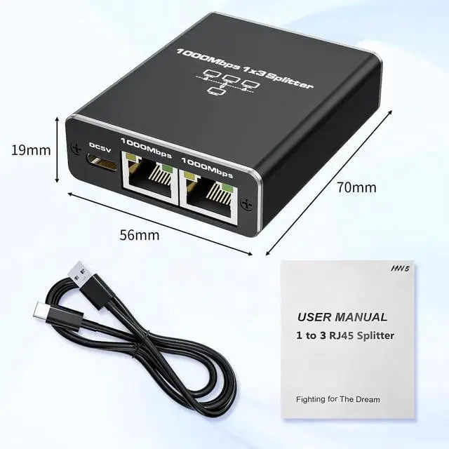 Alt view image 4 of 6 - JAENFONG Ethernet Splitter 1 to 3, Vszerda 1000Mbps RJ45 Internet Splitter with USB Power Cable, LAN Splitter Using Cat5/5e/6/7/8 Cable for PC, TV, PS5, Printer etc
