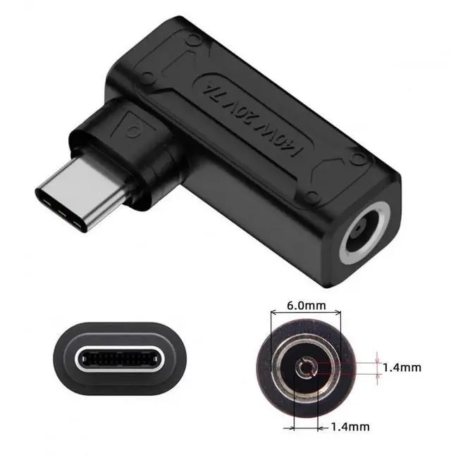 Alt view image 3 of 7 - Adapter 140W 100W DC Jack 6.0x1.4mm Input to USB-C Type-C Angled 90 Degree Power Plug Charge Adapter for Laptop Phone