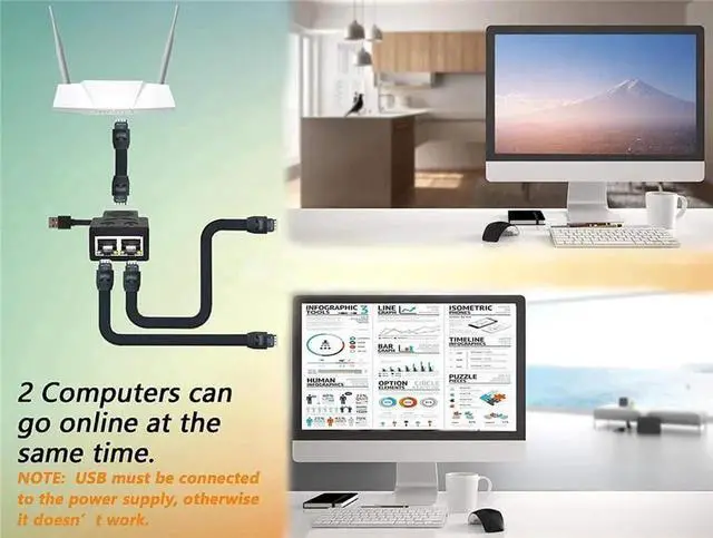 Alt view image 5 of 7 - JAENFONG RJ45 Network Ethernet Splitter 1x2 Cable Adapter Female to 2 Female, Suitable Super Cat5-7, Cmpatible with ADSL, Hubs, TVs, Set-top Boxes, Routers, Wireless Devices, Computers