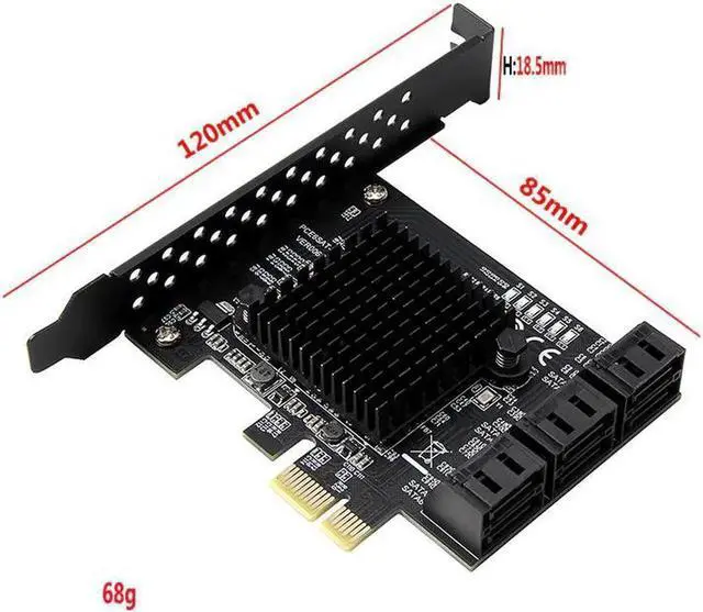 Alt view image 3 of 5 - JAENFONG 6 Ports SATA Card Marvell 88SE9215 chip SATA 3.0 to PCIe Expansion Card PCI Express SATA Adapter SATA3 Converter with Data Cable