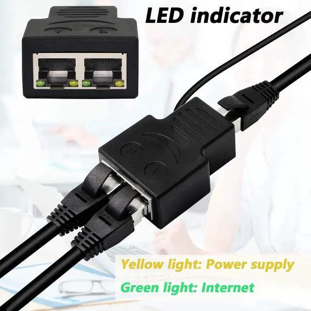 Alt view image 7 of 7 - JAENFONG RJ45 Network Splitter Adapter, RJ45 1 to 2 Female LAN Ethernet Network Splitter 2 Devices Share The Internet at The Same Time for Cat5, Cat5e, Cat6