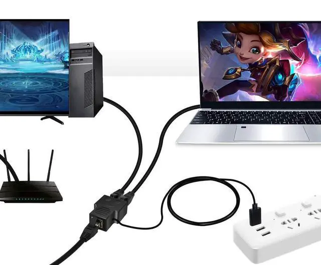 Alt view image 5 of 7 - JAENFONG RJ45 Network Splitter Adapter, RJ45 1 to 2 Female LAN Ethernet Network Splitter 2 Devices Share The Internet at The Same Time for Cat5, Cat5e, Cat6