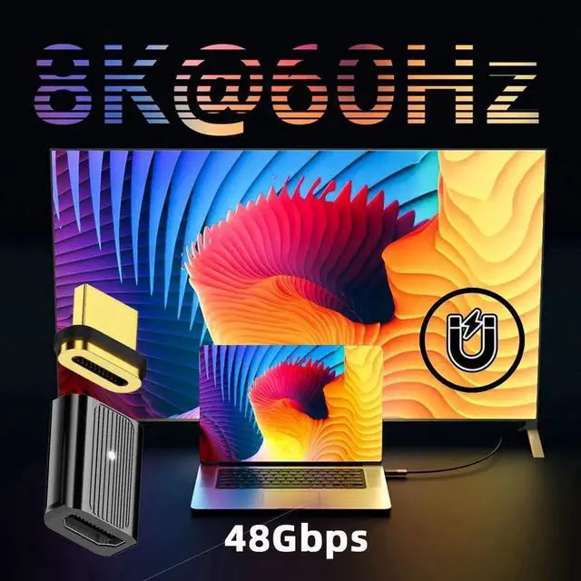 Alt view image 3 of 7 - JAENFONG HDMI 2.1 Magnetic Connector, HDMI Male to Female 90 Degree Right Angled 8K@60Hz 4K@120Hz 48Gbps High Speed Gold Plated Gender Change Adapter