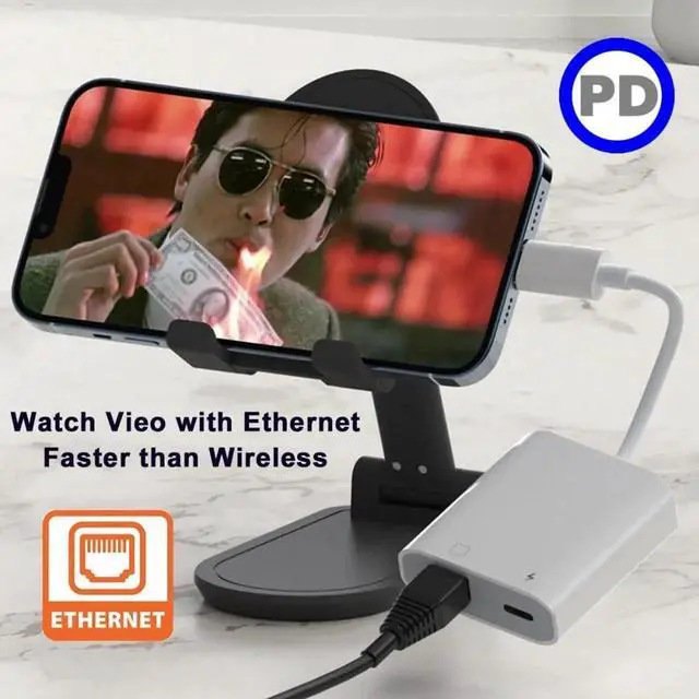 Alt view image 6 of 7 - JAENFONG Type C USB-C to 100Mbps Networking RJ45 with PD Power Charge Adapter Compatible with Laptop Tablet Phone