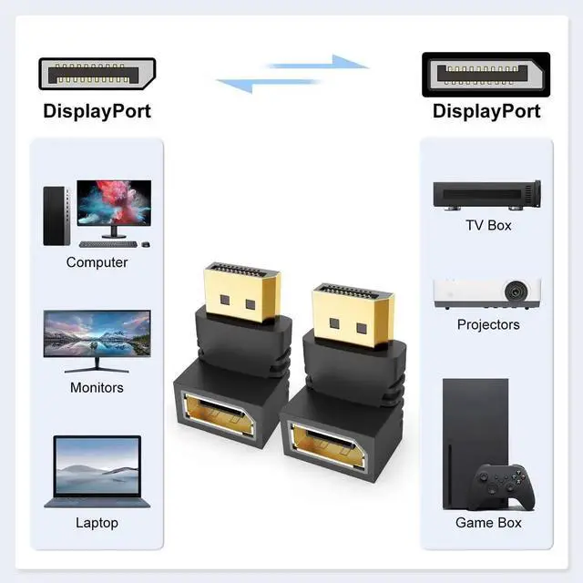 Alt view image 6 of 6 - JAENFONG 90 Degree and 270 Degree DisplayPort Adapters, 2-Pack Gold-Plated Right Angle Male to Female DisplayPort Convertor 4K DP to DP Adapter