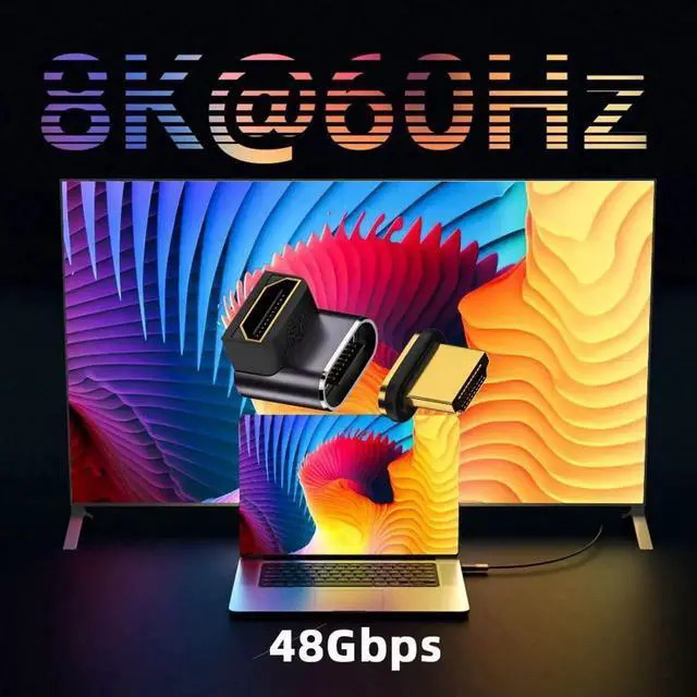 Alt view image 2 of 6 - JAENFONG HDMI 2.1 Magnetic Connector, HDMI Male to Female 90 Degree UP Angled 8K@60Hz 4K@120Hz 48Gbps High Speed Gold Plated Gender Change Adapter