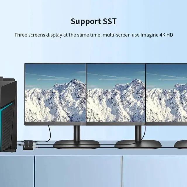 Alt view image 6 of 7 - 8K DisplayPort Splitter 1 in 3 Out 8K@30Hz 4K@144Hz DP 1.4 Splitter Triple MST SST Adapter for DP Ultra HD Source to 3 Displays