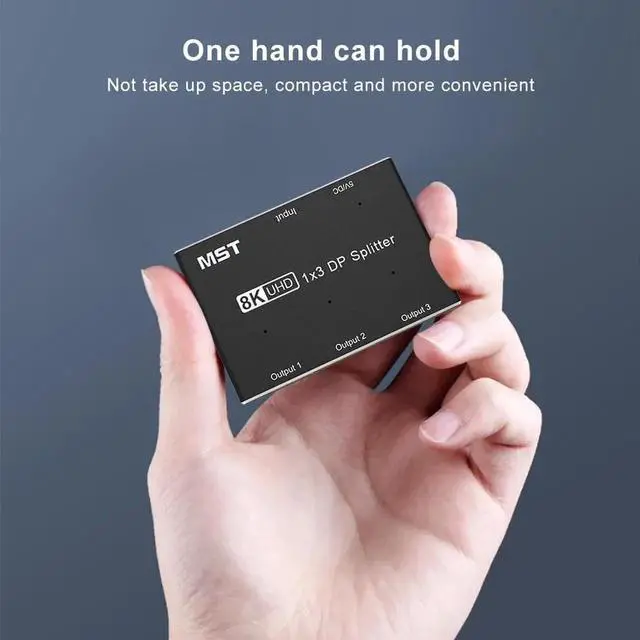 Alt view image 4 of 7 - 8K DisplayPort Splitter 1 in 3 Out 8K@30Hz 4K@144Hz DP 1.4 Splitter Triple MST SST Adapter for DP Ultra HD Source to 3 Displays