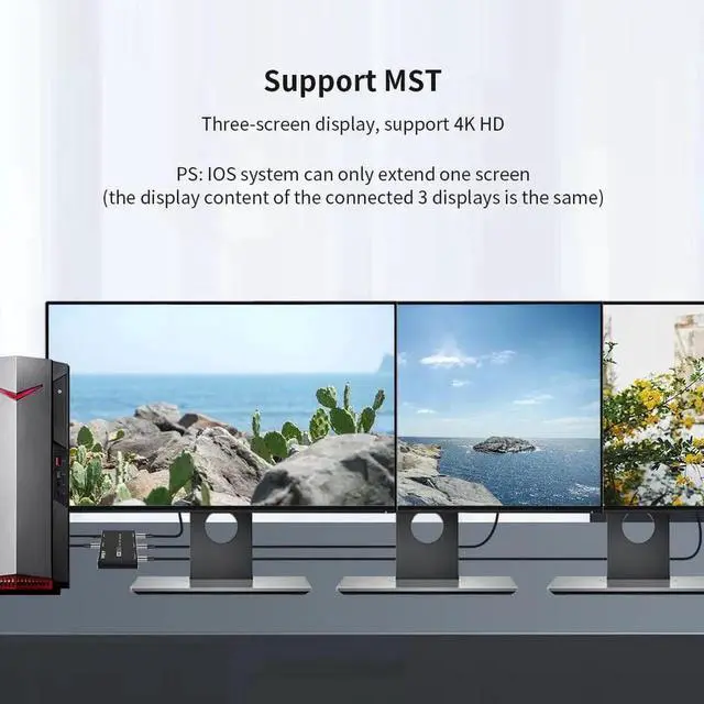 Alt view image 5 of 7 - 8K DisplayPort Splitter 1 in 3 Out 8K@30Hz 4K@144Hz DP 1.4 Splitter Triple MST SST Adapter for DP Ultra HD Source to 3 Displays