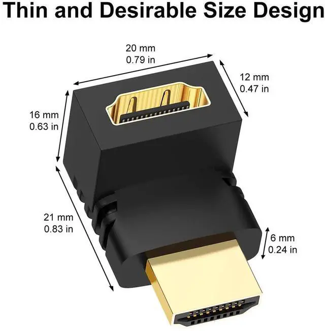 Alt view image 4 of 7 - JAENFONG 90 & 270 Degree HDMI Adapter (2 Pack), Gold Plated Right Angle Male to Female HDMI Adapter
