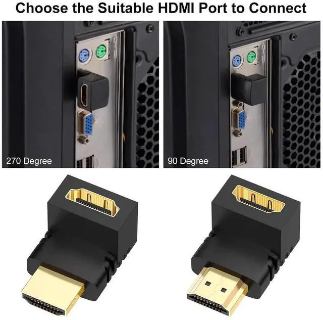 Alt view image 5 of 7 - JAENFONG 90 & 270 Degree HDMI Adapter (2 Pack), Gold Plated Right Angle Male to Female HDMI Adapter