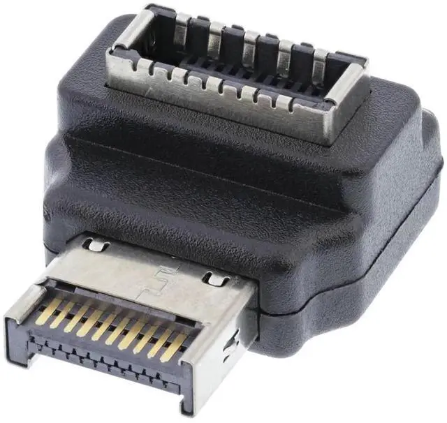 Main image of JAENFONG Adapter 20pin Type-E Male to Type-E USB 3.1 Front Panel Header Female Motherboard Extension Data Adapter 90 Degree Angled