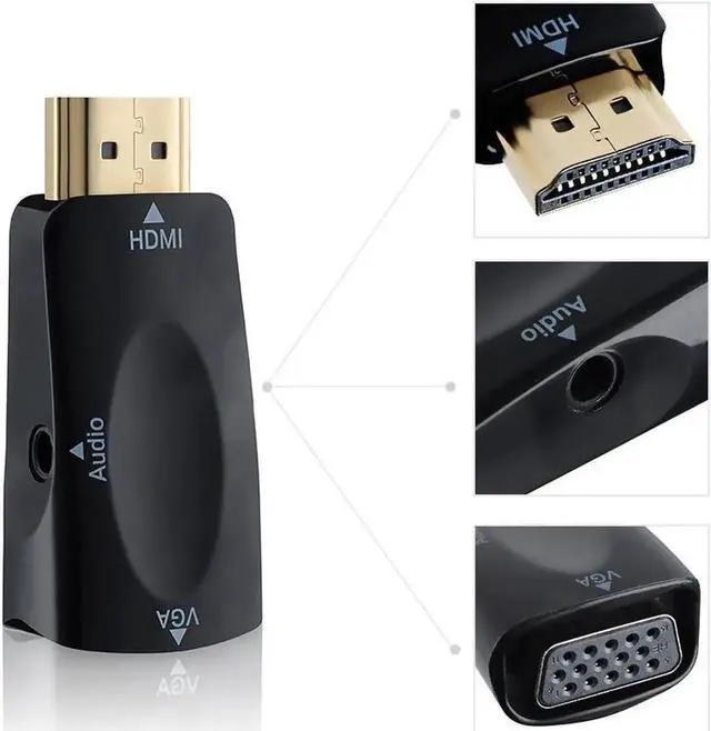 Alt view image 2 of 4 - Gold-Plated HDMI-compatible to VGA Converter Adapter w/ 3.5mm Audio Port for PC, Laptop, DVD, Desktop and other HDMI-compatible Input to VGA output Devices - Black- 1920x1080p