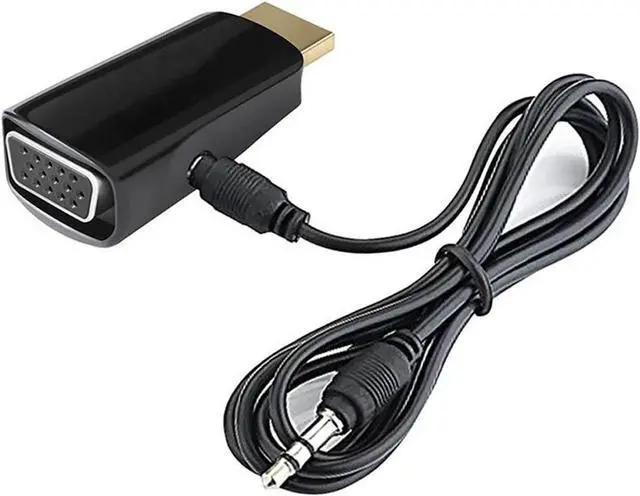 Alt view image 4 of 4 - Gold-Plated HDMI-compatible to VGA Converter Adapter w/ 3.5mm Audio Port for PC, Laptop, DVD, Desktop and other HDMI-compatible Input to VGA output Devices - Black- 1920x1080p