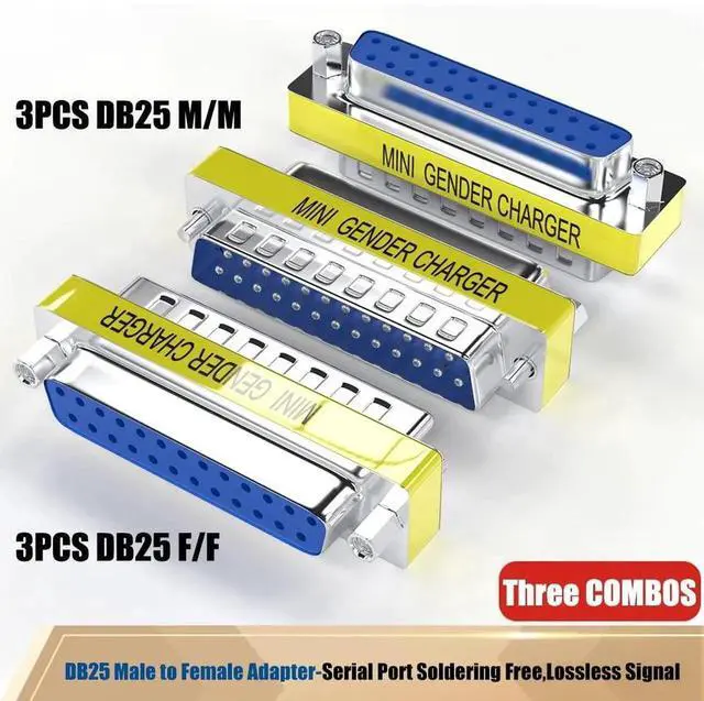 Alt view image 6 of 6 - JAENFONG 6-Pack DB25 25Pin Female to Female Male to Male Mini Gender Changer Coupler Adapter RS232 Serial Cable Connector