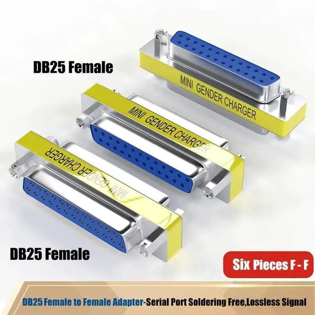 Alt view image 3 of 6 - JAENFONG 6-Pack DB25 25Pin Female to Female Mini Gender Changer Coupler Adapter RS232 Serial Cable Connector