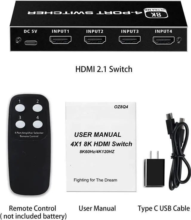 Alt view image 5 of 7 - 8K HDMI 2.1 Switch 4K 120Hz 4 in 1 Out, 8K@60Hz HDMI 2.1 Splitter Switcher Selector Box 4-Port with Remote 4K 120Hz 2K 144Hz, HDMI 4x1 HDR, 48Gbps, CEC, Dolby Vision, for Xbox Series X PS5