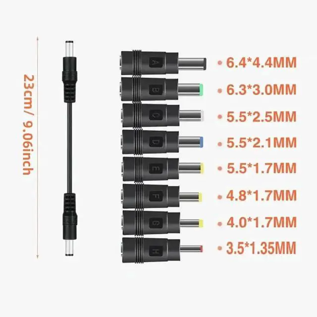 Main image of JAENFONG 8 in 1 DC 5.5x2.1mm Power Cable with DC Plugs Jack 3.5mm 4.0mm 4.8mm 6.4mm 6.3mm Adapter Connectors Laptop Charger For Router