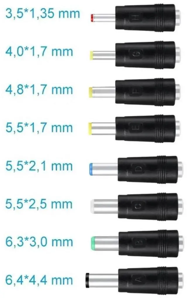 Alt view image 3 of 3 - JAENFONG 8 in 1 DC 5.5x2.1mm Power Cable with DC Plugs Jack 3.5mm 4.0mm 4.8mm 6.4mm 6.3mm Adapter Connectors Laptop Charger For Router
