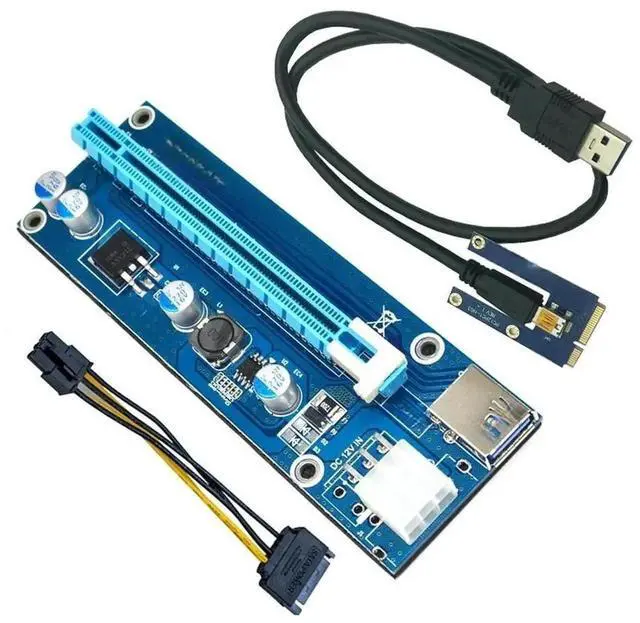 Alt view image 2 of 3 - JAENFONG FOR Mini PCI-E to PCI Express Extender Riser Card PCIE 1x to 16x Slot USB3.0 Data Cable SATA to 6Pin Power Supply for