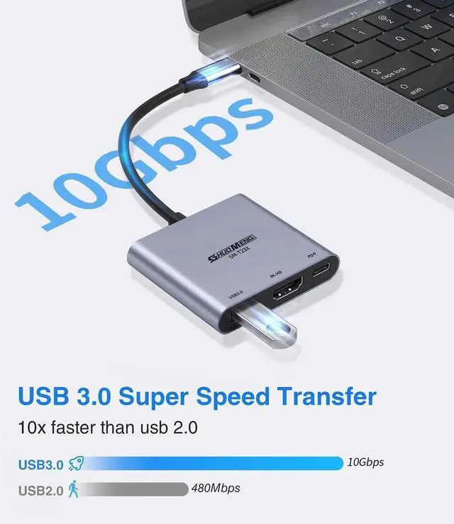 Alt view image 5 of 7 - JAENFONG USB C to HDMI Adapter (4K@60Hz) 3-in-1 Multiport AV Converter with PD100W, USB 3.0 and HDMI Ports Compatible with MacBook Pro/Air, Switch, steam Deck, rog Ally iPhone, iPad Pro, Galaxy, etc.